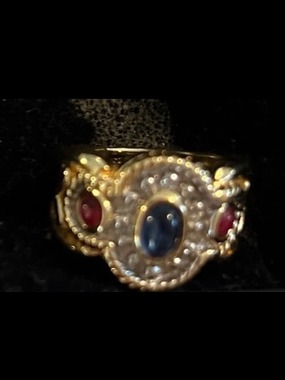 Vintage Gold-Filled Ring with Sapphire-Blue and Ruby-Red Stones, size 5